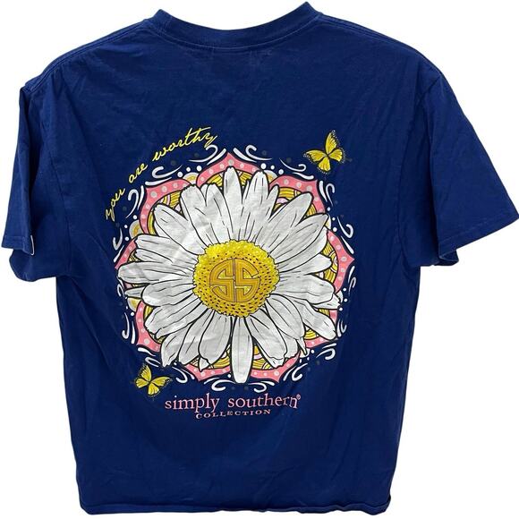 Simply Southern “You Are Worthy” Daisy Butterfly Graphic T-shirt ~ Women’s MD - Picture 1 of 5